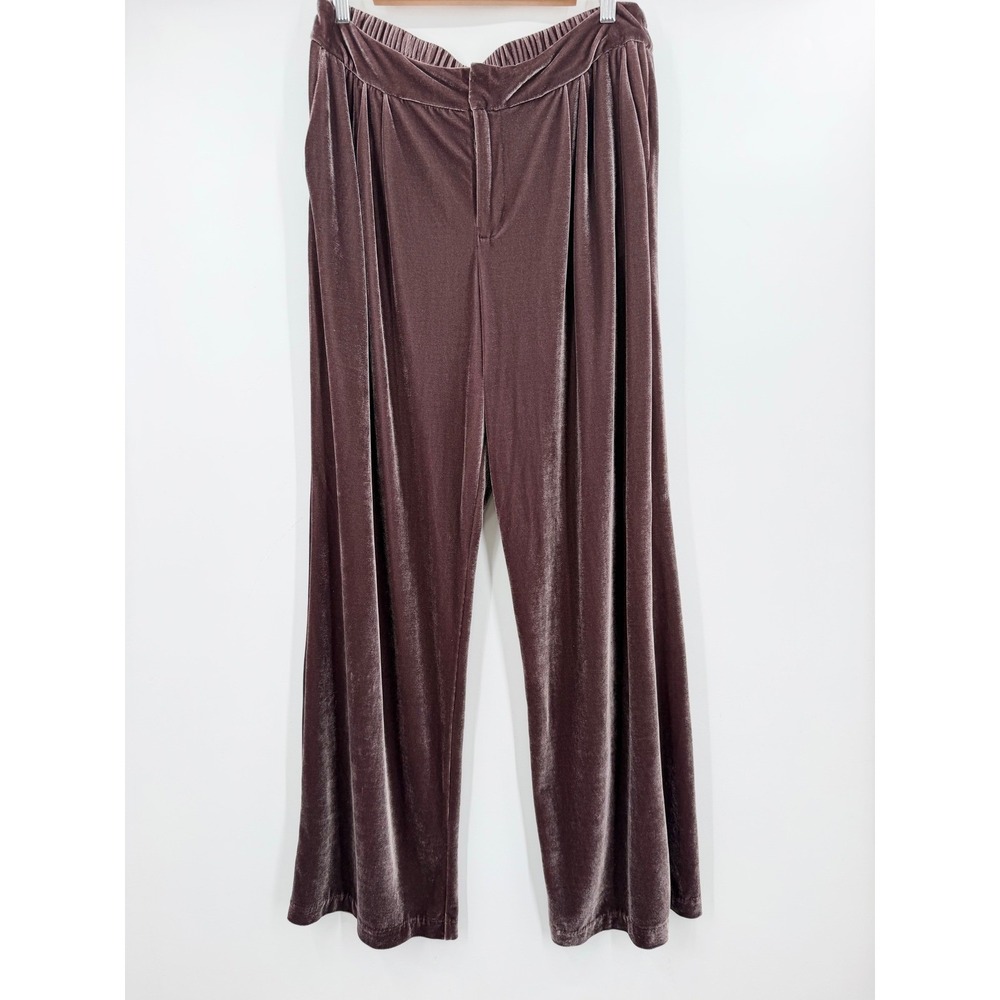Women's Velvet Pants 14 Plum Brown Wide Leg High Rise Dark Academia Old Money